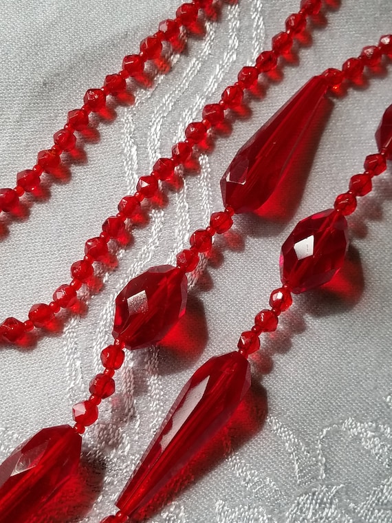 Vintage Cherry Red Glass Crystal Necklace — Wow! - image 5