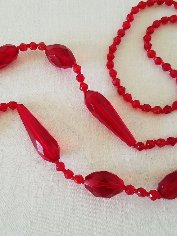 Vintage Cherry Red Glass Crystal Necklace — Wow! - image 6