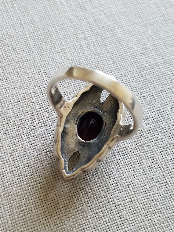 Vintage Sterling, Garnet and Marcasite Ring - image 3