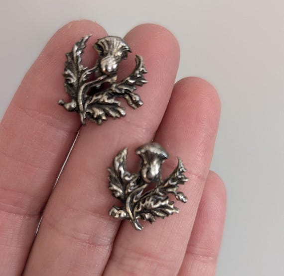 Vintage Silver-tone THISTLE Flower Screw-back Earrings
