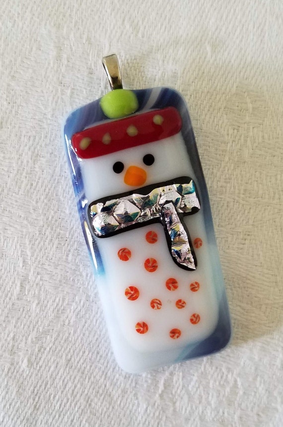 Snow Person Snowman Fused Glass Dichroic Glass Ha… - image 8