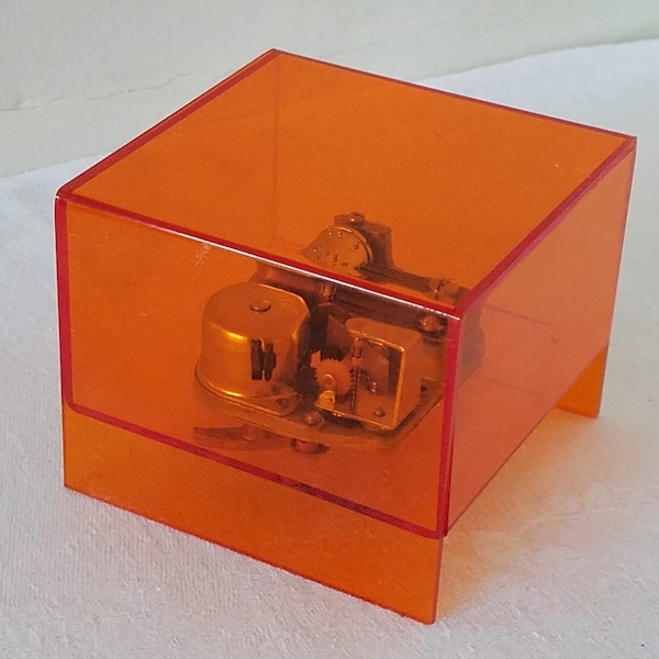 Vintage Orange Plastic Music Box, Made by Laurel, Theme from Love Story
