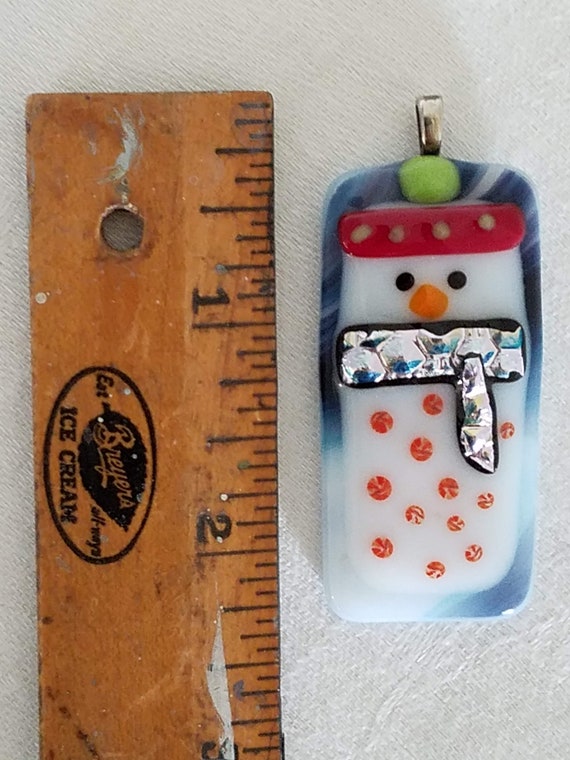 Snow Person Snowman Fused Glass Dichroic Glass Ha… - image 6