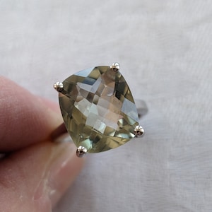 Vintage Sterling Silver and Large Faceted Green Amethyst Ring -- Fantastic!
