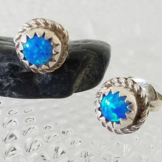 Vintage Sterling Silver and Blue Opal Handmade St… - image 1