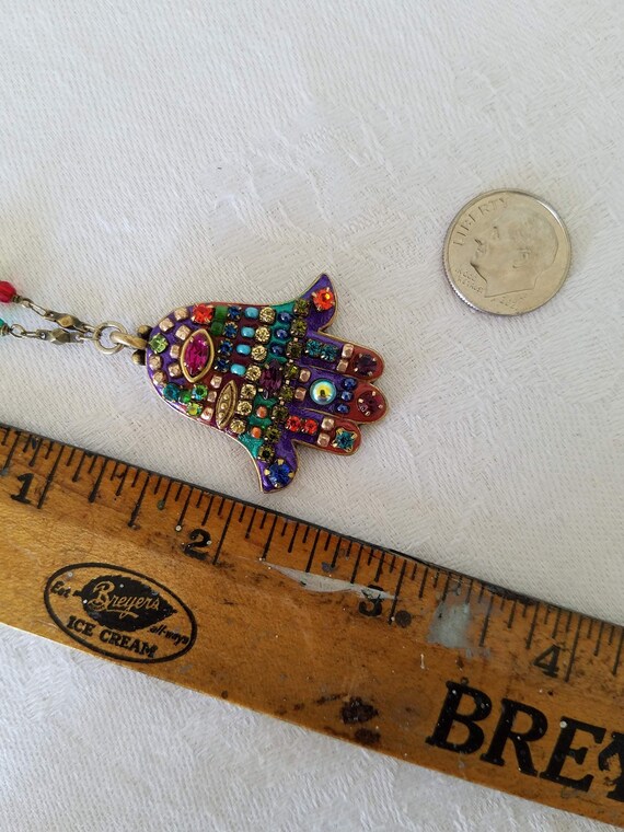 Large Hamsa Pendant Necklace, Hand of Fatima, Cha… - image 8