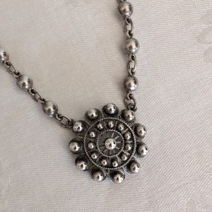 Vintage Sterling Silver Round “Beaded” Pendant Necklace