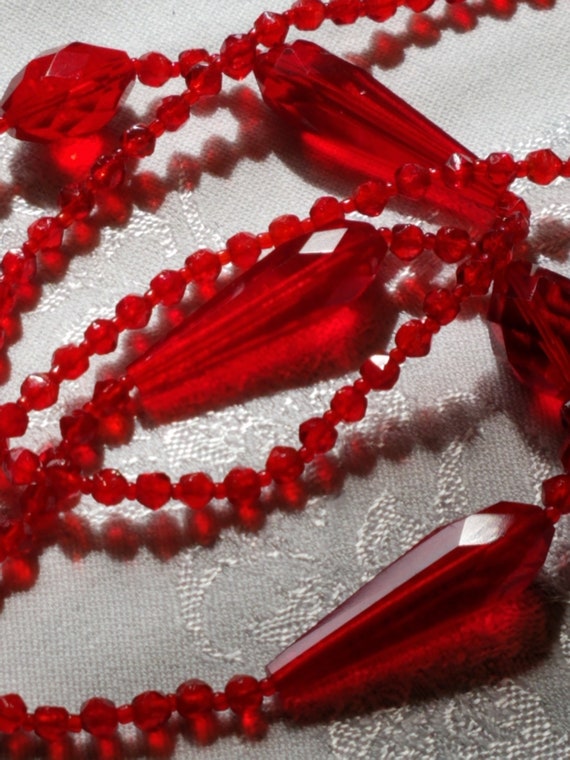 Vintage Cherry Red Glass Crystal Necklace — Wow! - image 7