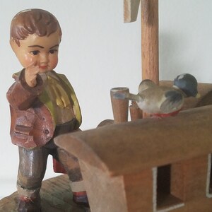 Vintage Thorens ANRI Swiss Movement Hand-carved Wooden Music Box, Boy Trains, Plays Arrivederci Roma — Lovely!