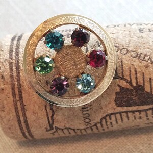 Vintage Anson Gold-tone and Multi-Colored Rhinestones Circular Tie Tack, Lapel Pin, Pin