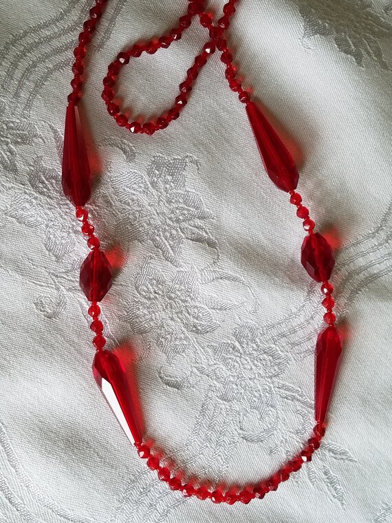 Vintage Cherry Red Glass Crystal Necklace — Wow! - image 4