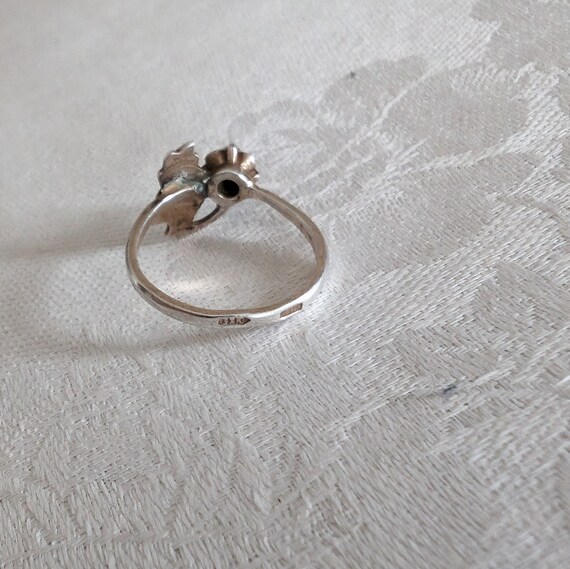 Vintage Soviet Sterling Silver Flower Ring with L… - image 5
