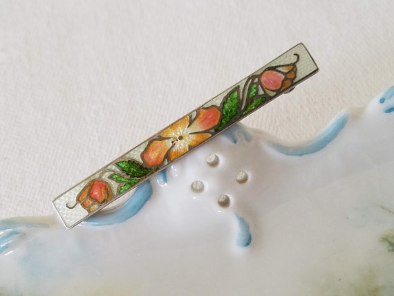 Vintage Cloisonné Enamel Bar Pin, Brooch ~ Lovely! - image 9