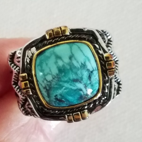 Vintage Sterling Silver Turquoise Matrix Ring Signed Stauer -- Unique!
