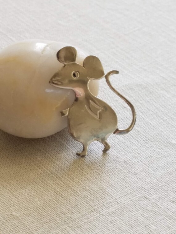 Vintage Sterling Silver Standing Mouse Pin Brooch… - image 1