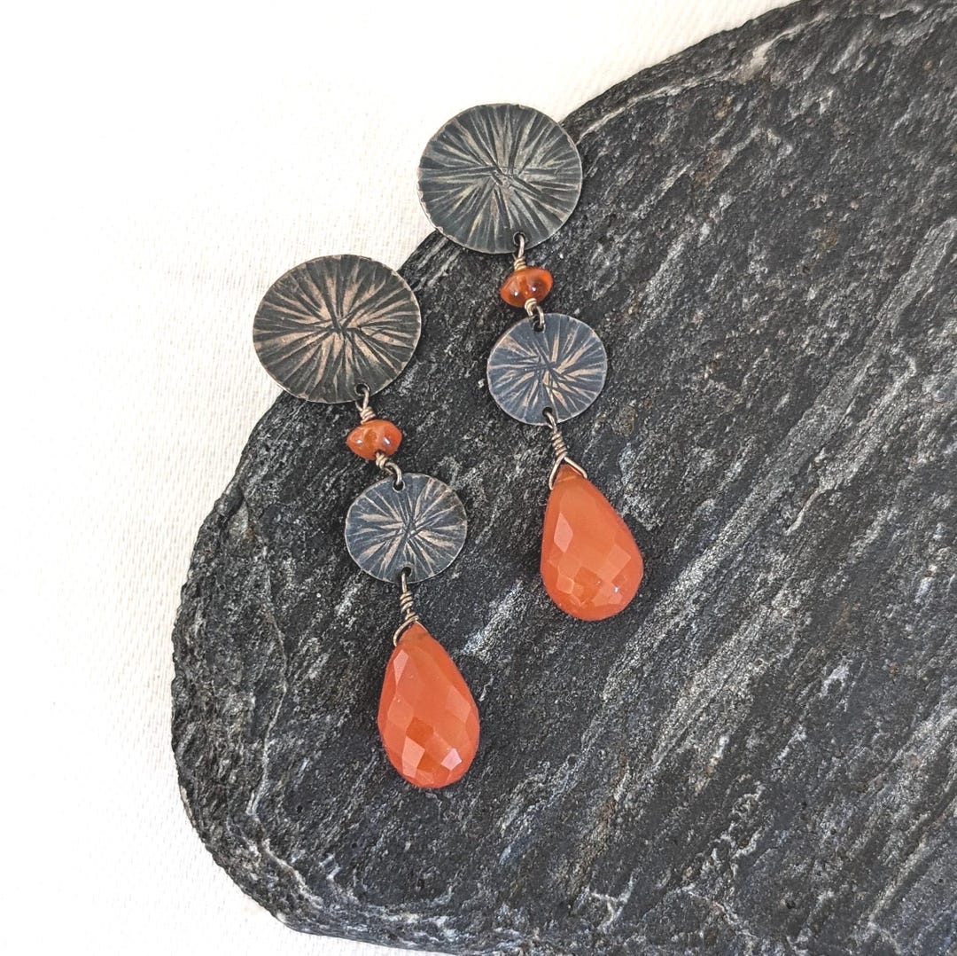 Vintage Handmade Sterling Silver and Carnelian Dangle Drop Earrings ...
