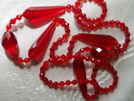 Vintage Cherry Red Glass Crystal Necklace — Wow! - image 9