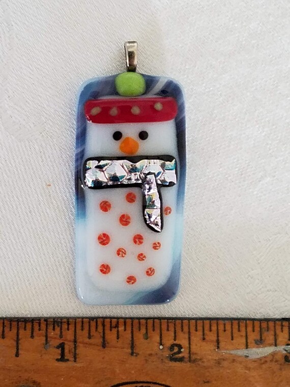 Snow Person Snowman Fused Glass Dichroic Glass Ha… - image 7
