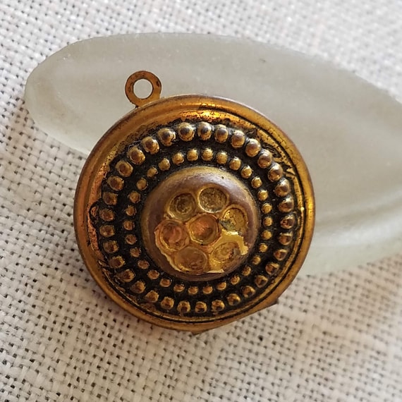 Reversible Antique Brass Locket, Raised Design, E… - image 1