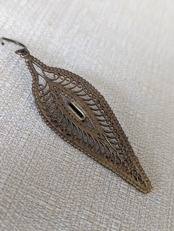 Vintage Brass Filigree Dangle Drop Earrings with … - image 4