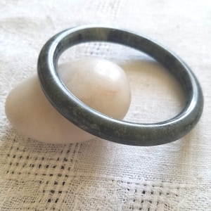 Vintage Jade Rounded Bangle Bracelet, Deep Greens, Hand Carved