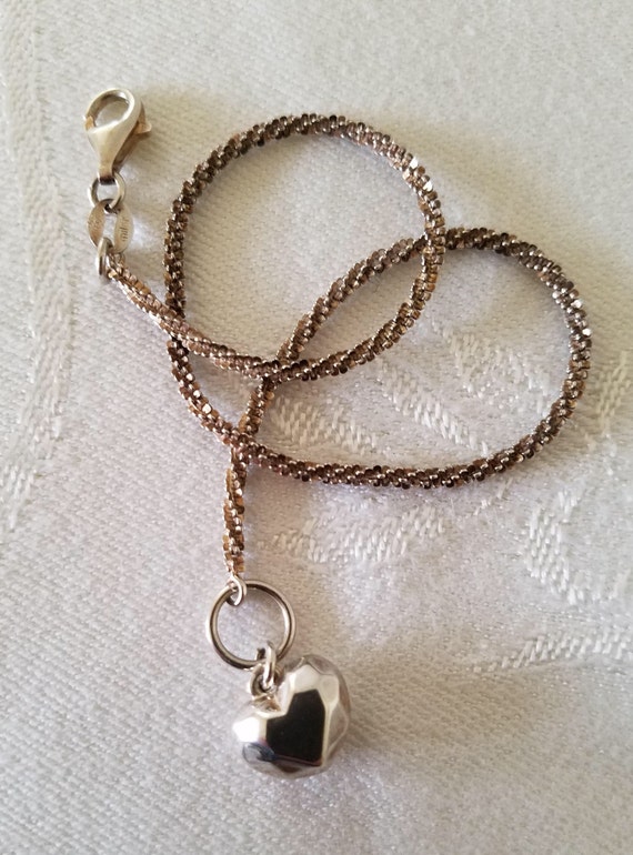 Vintage Sterling Silver Puffy Heart Anklet, ANKLE… - image 2