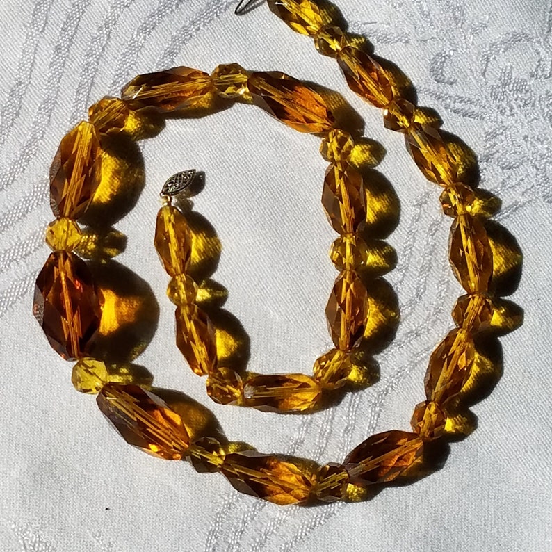 Vintage Faceted Honey Gold-Colored Glass Crystal Graduated Beaded Necklace Beautiful image 1