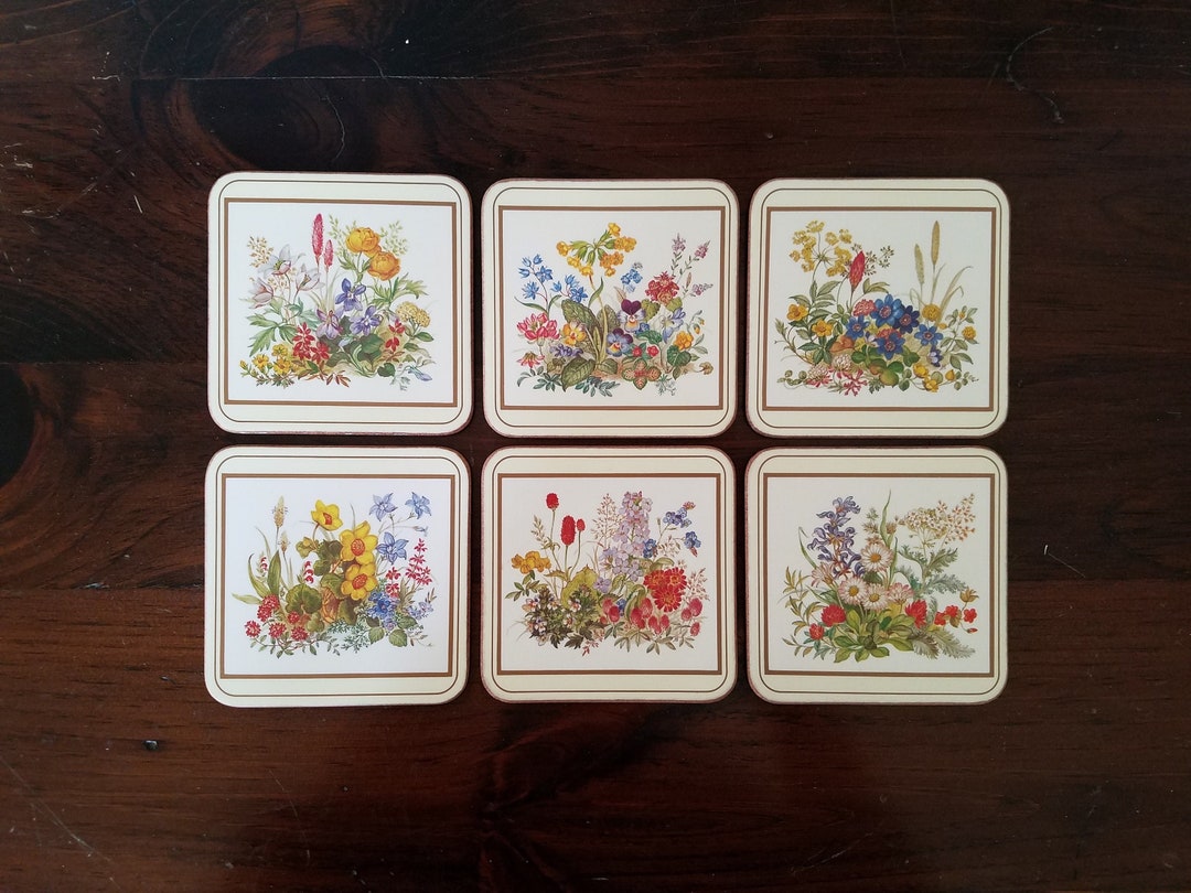 Vintage Pimpernel Acrylic Coasters Set of 6 meadow Flowers Etsy
