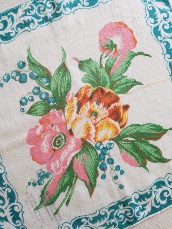 Lot of 2 Vintage Flowered Handkerchiefs - image 2