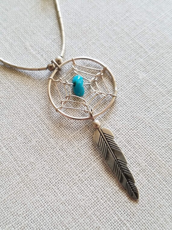 Vintage Liquid Silver and Turquoise Dreamcatcher … - image 2