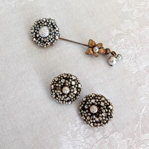 Vintage Signed Miriam Haskell Set: Faux Pearl & Rhinestone Stick Pin and Clip-On Earrings, Purchase Individually or as a Set -- Your Choice!