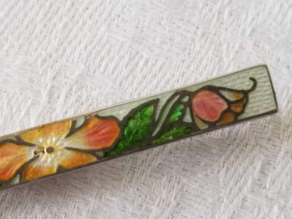 Vintage Cloisonné Enamel Bar Pin, Brooch ~ Lovely! - image 3