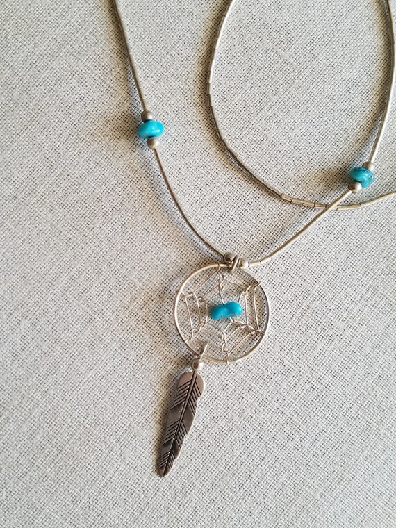 Vintage Liquid Silver and Turquoise Dreamcatcher … - image 5