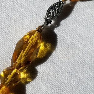 Vintage Faceted Honey Gold-Colored Glass Crystal Graduated Beaded Necklace Beautiful image 8