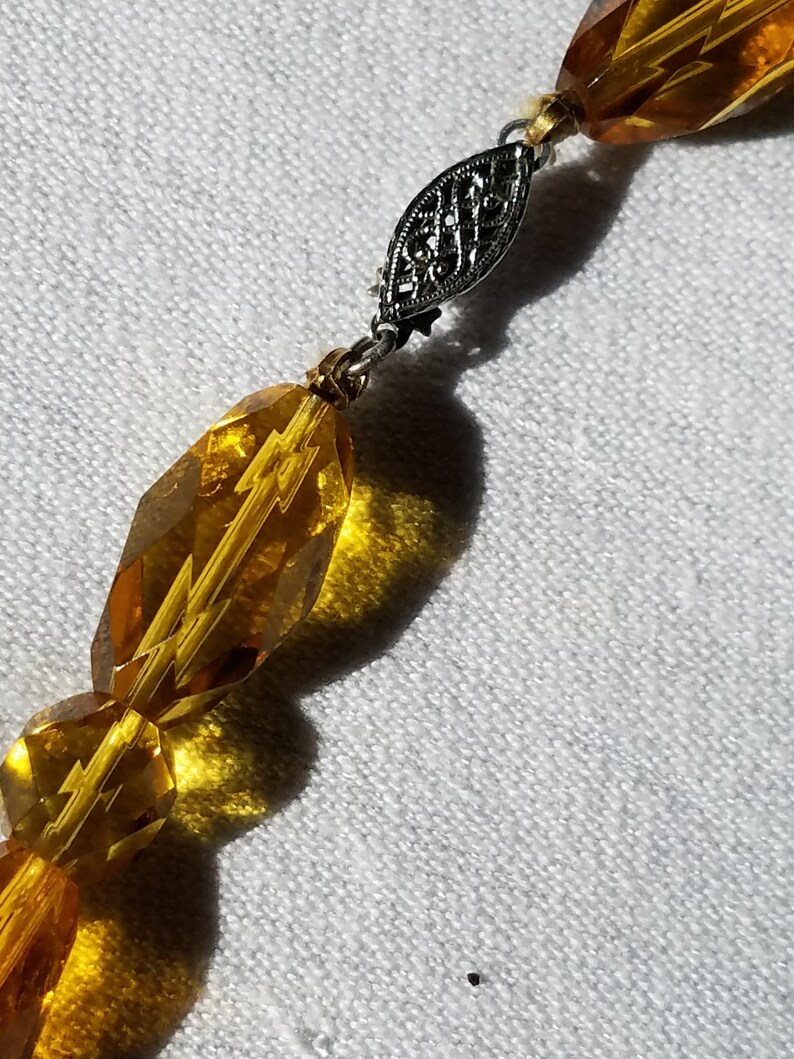 Vintage Faceted Honey Gold-Colored Glass Crystal Graduated Beaded Necklace Beautiful image 8