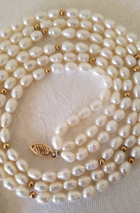 Vintage Cultured Pearl and 14K Gold Multi-Strand … - image 3