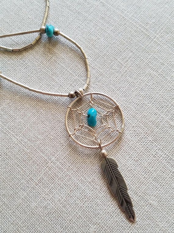 Vintage Liquid Silver and Turquoise Dreamcatcher … - image 3