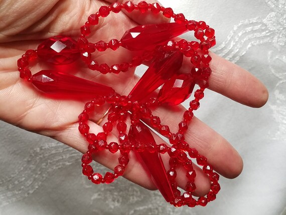 Vintage Cherry Red Glass Crystal Necklace — Wow! - image 2