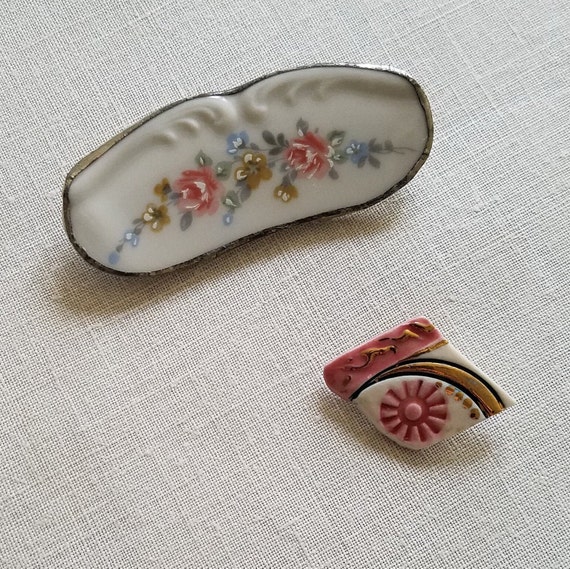 Vintage Porcelain Pin Brooch Lot — Two Beautiful … - image 1