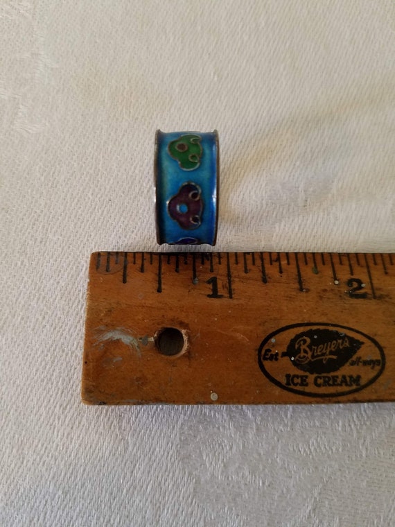 Vintage Enamel and Sterling Ring Band, Size 7.25 - image 7