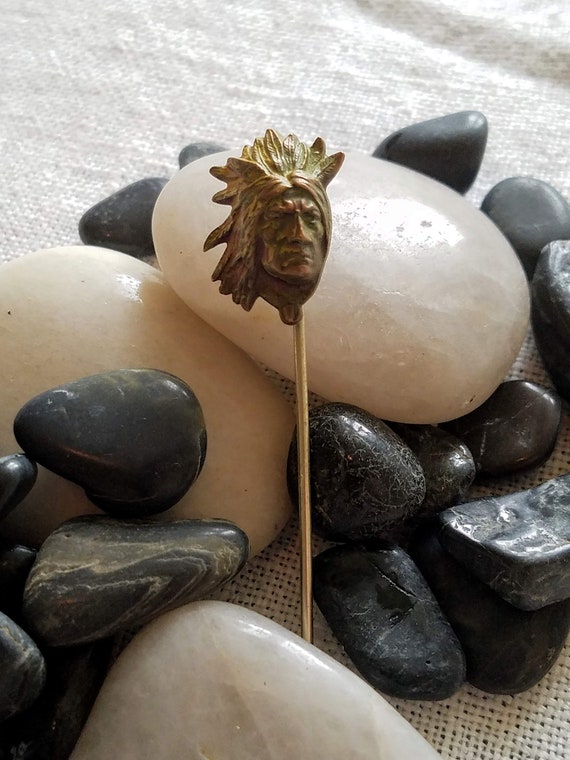 Native American Indian Chief Stick Pin Antique Vin