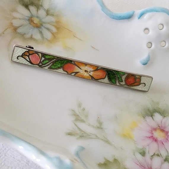 Vintage Cloisonné Enamel Bar Pin, Brooch ~ Lovely!