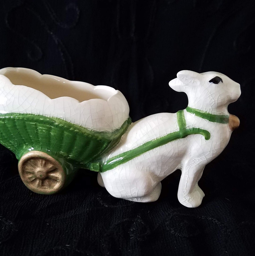 A Bunny and a Buggy: Vintage Hand Painted Proud Rabbit Bunny Pulling a ...