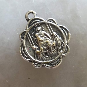 Lovely Antique Small Medal Depicting Virgin Mary and Jesus, Pendant, Sterling, Made in Italy