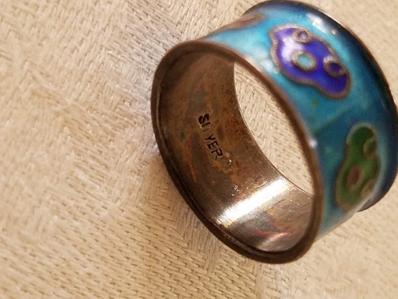 Vintage Enamel and Sterling Ring Band, Size 7.25 - image 5