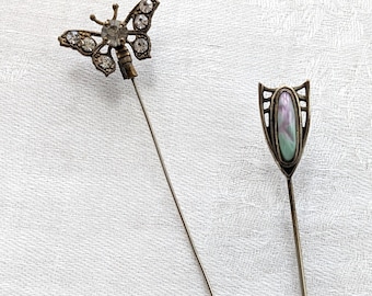 Vintage Stick Pins, Rhinestone Butterfly or Art Glass Shield -- Your Choice!