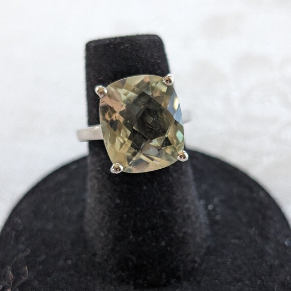 Vintage Sterling Silver and Large Faceted Green A… - image 2