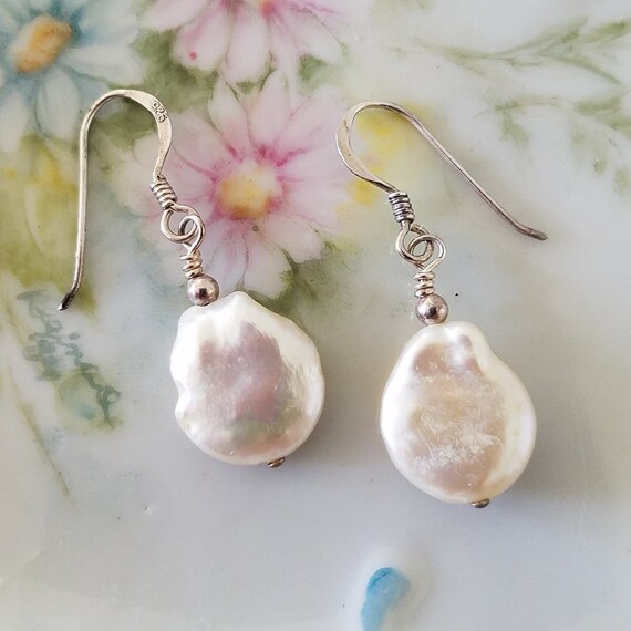 Baroque Pearl and Sterling Silver Dangle Drop Ear… - image 1