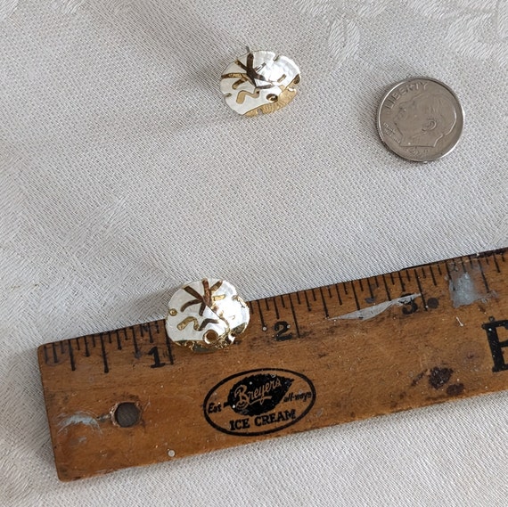 Vintage Gold Dipped Painted Sand Dollar Post Earr… - image 6