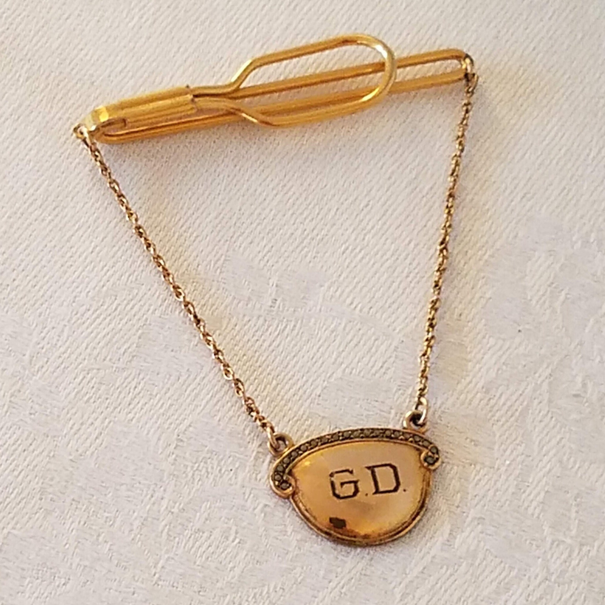 Pince De Cravate Vintage Art Déco En Argent Sterling Avec Marcassites Et Initiales P S - Occasion Bon état